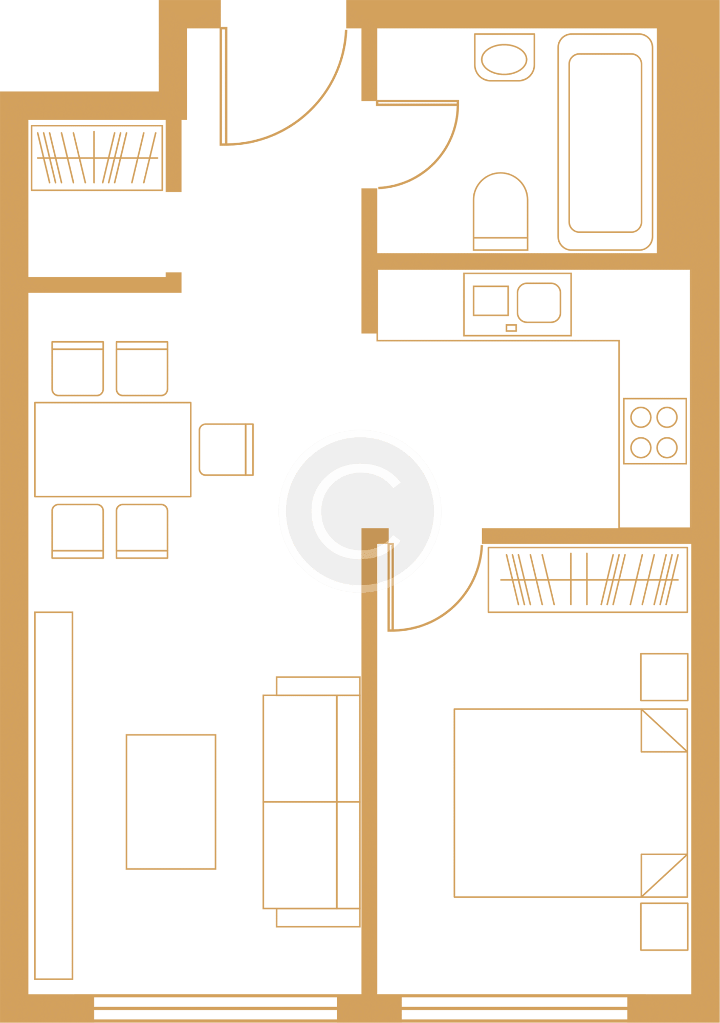 1 bedroom / 2 baths